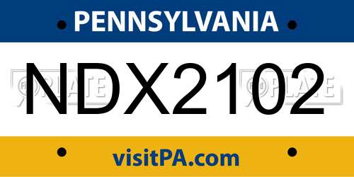 NDX2102 Pennsylvania License Plate