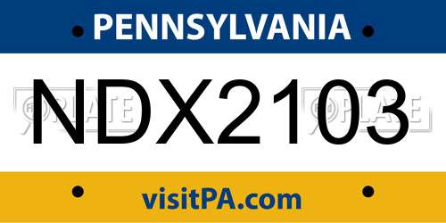 NDX2103 Pennsylvania License Plate