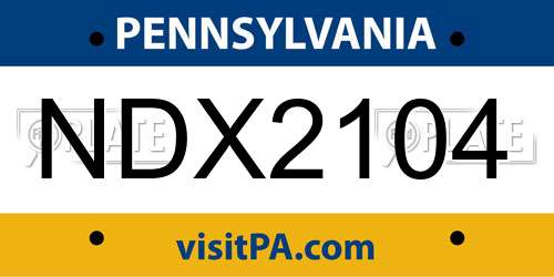 NDX2104 Pennsylvania License Plate
