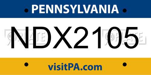 NDX2105 Pennsylvania License Plate