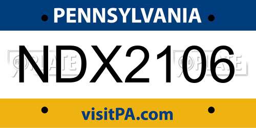 NDX2106 Pennsylvania License Plate