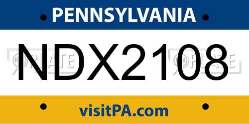 NDX2108 Pennsylvania License Plate