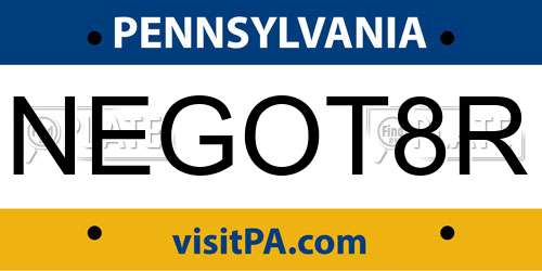NEGOT8R Pennsylvania License Plate