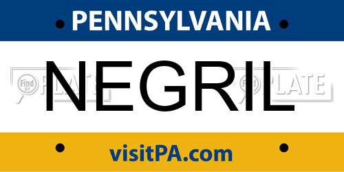 NEGRIL Pennsylvania License Plate