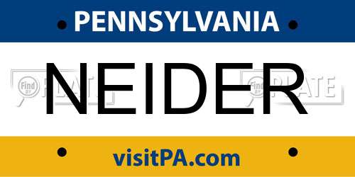 NEIDER Pennsylvania License Plate