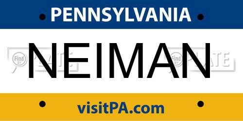 NEIMAN Pennsylvania License Plate