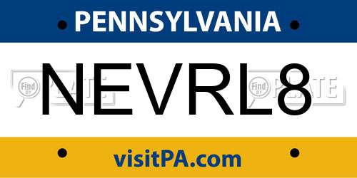 NEVRL8 Pennsylvania License Plate