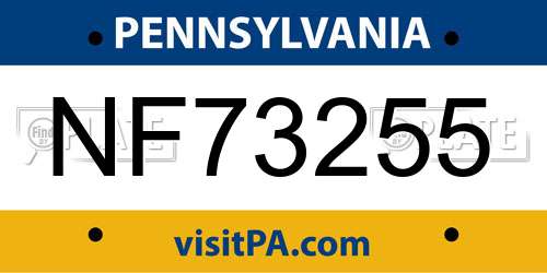 NF73255 Pennsylvania License Plate