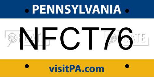 NFCT76 Pennsylvania License Plate