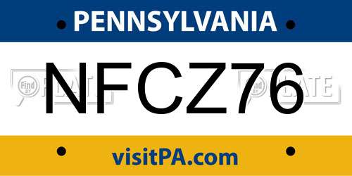 NFCZ76 Pennsylvania License Plate