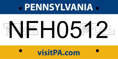NFH0512 Pennsylvania License Plate