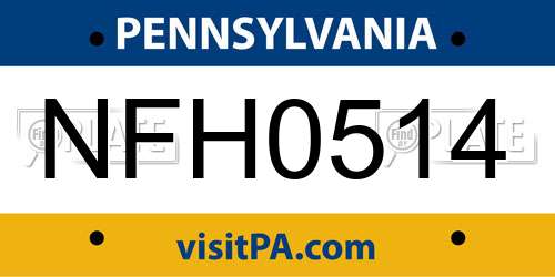 NFH0514 Pennsylvania License Plate