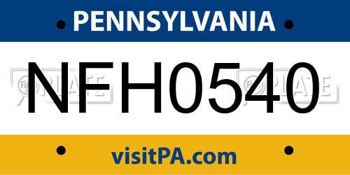 NFH0540 Pennsylvania License Plate