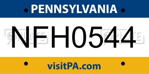 NFH0544 Pennsylvania License Plate