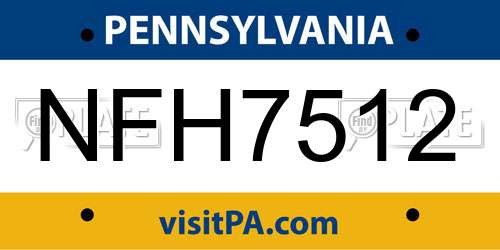 NFH7512 Pennsylvania License Plate