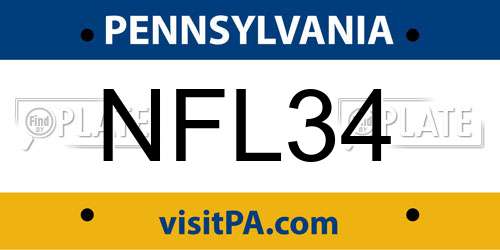 NFL34 Pennsylvania License Plate