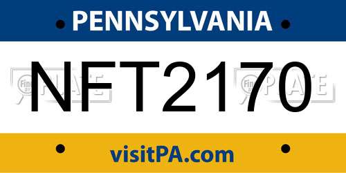 NFT2170 Pennsylvania License Plate