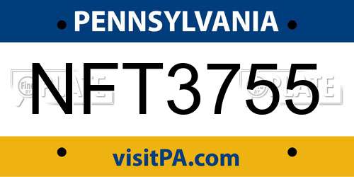 NFT3755 Pennsylvania License Plate