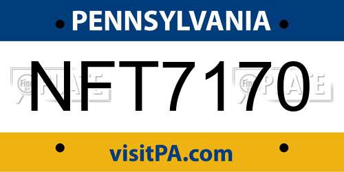 NFT7170 Pennsylvania License Plate