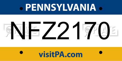 NFZ2170 Pennsylvania License Plate