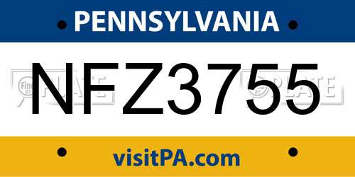 NFZ3755 Pennsylvania License Plate