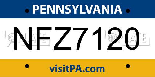 NFZ7120 Pennsylvania License Plate