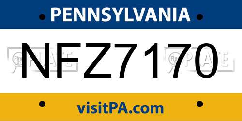 NFZ7170 Pennsylvania License Plate