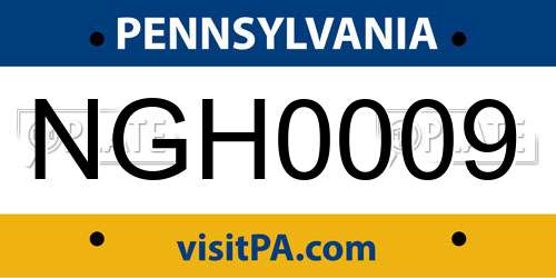 NGH0009 Pennsylvania License Plate