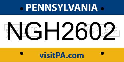 NGH2602 Pennsylvania License Plate
