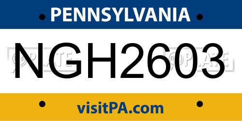 NGH2603 Pennsylvania License Plate