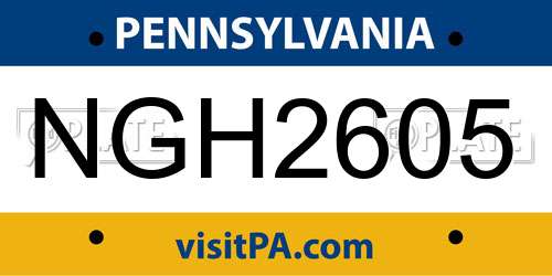 NGH2605 Pennsylvania License Plate