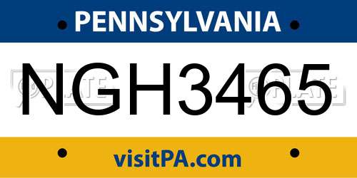 NGH3465 Pennsylvania License Plate