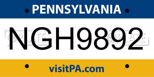 NGH9892 Pennsylvania License Plate