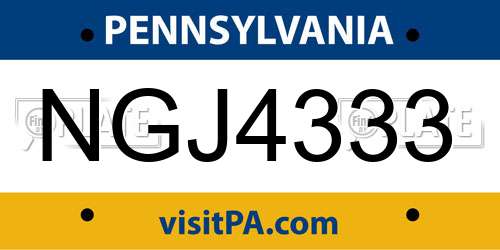 NGJ4333 Pennsylvania License Plate