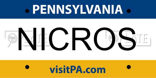 NICROS Pennsylvania License Plate