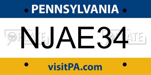 NJAE34 Pennsylvania License Plate