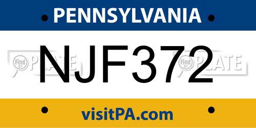 NJF372 Pennsylvania License Plate