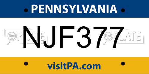 NJF377 Pennsylvania License Plate