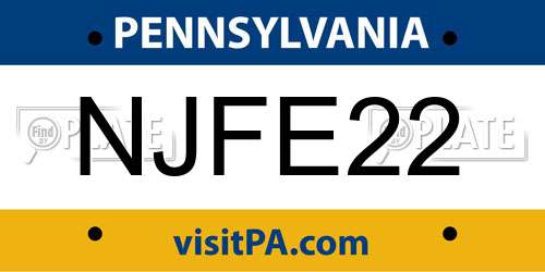 NJFE22 Pennsylvania License Plate