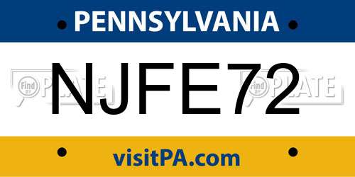 NJFE72 Pennsylvania License Plate