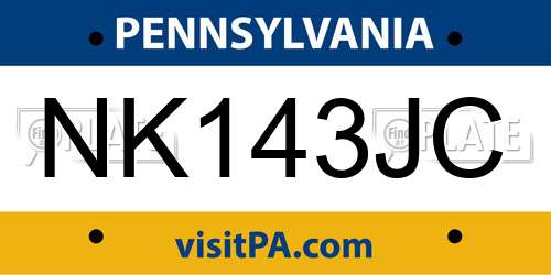 NK143JC Pennsylvania License Plate