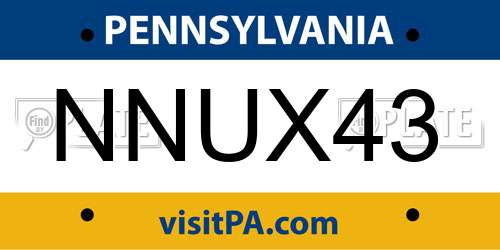 NNUX43 Pennsylvania License Plate