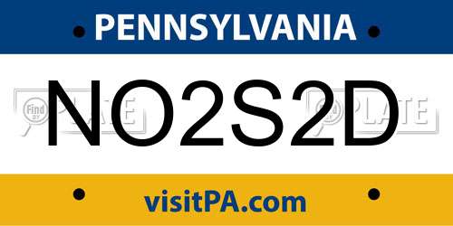 NO2S2D Pennsylvania License Plate