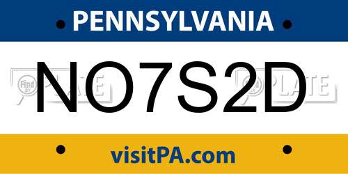 NO7S2D Pennsylvania License Plate