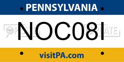 NOC08I Pennsylvania License Plate