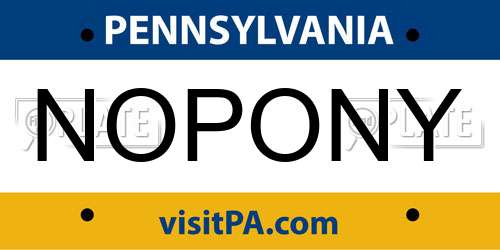 NOPONY Pennsylvania License Plate