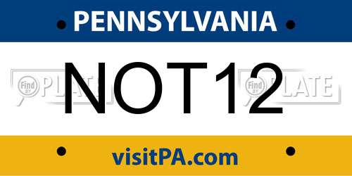 NOT12 Pennsylvania License Plate