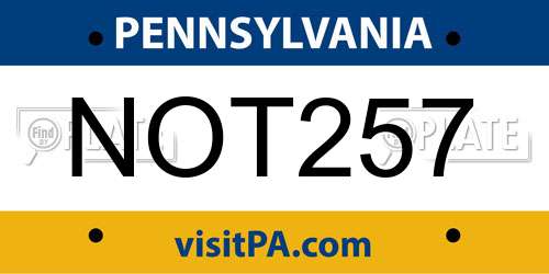 NOT257 Pennsylvania License Plate