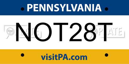 NOT28T Pennsylvania License Plate
