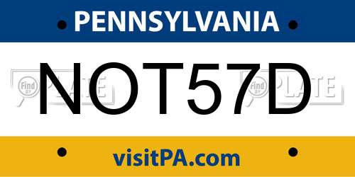 NOT57D Pennsylvania License Plate